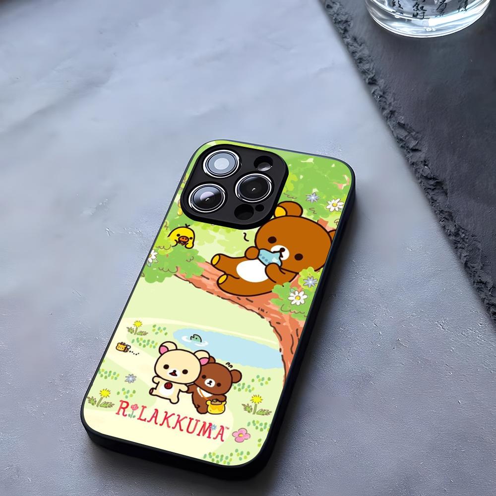 Cute R-RilakkumaS Bear Phone Case Tempered Glass For IPhone 17 13 14 16 12 15 11 Pro Max Plus Mini X XR SE2020 Coque