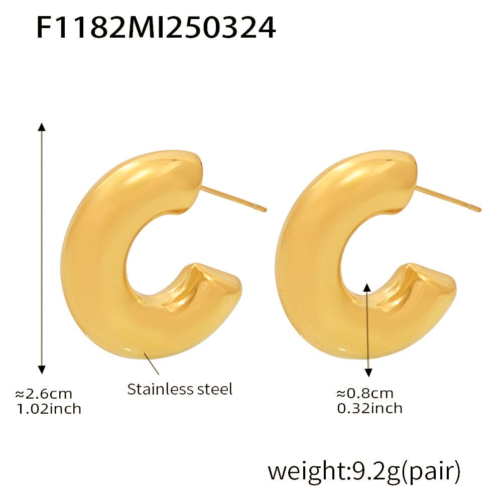 Qiong Yao Cross-border High-end Gold-plated Stainless Steel C-shaped Earrings - European & American Fashion Set with PVD Gold Color Retention.