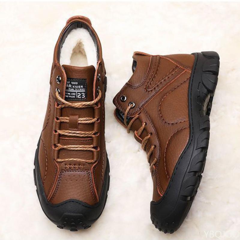 Men's Winter Velvet Thick Boots, Outdoor High Top Snow Boots, Casual Waterproof Shoes, New Lace Up Men's Cotton Shoes, Botas