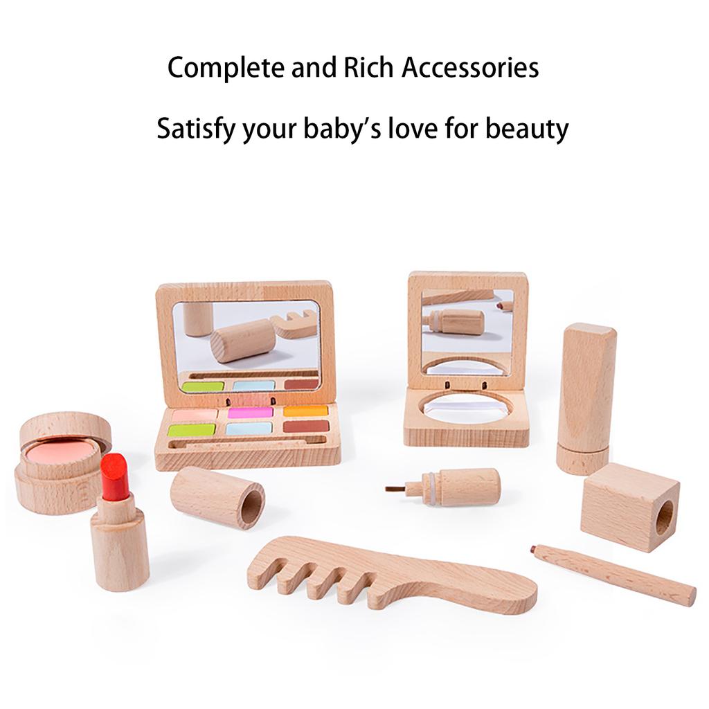 Children's Wooden Cosmetics, Family Toys, Solid Wood Role-playing, Girl Makeup, Lipstick, and Makeup