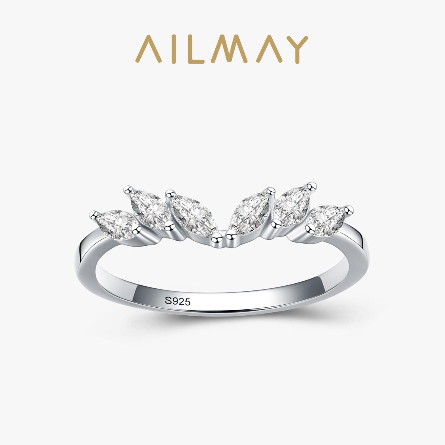 Ailmay 925 Silver Stackable Zirconia CZ Ring Simple Geometric Design Wing Finger Ring Fine Female Fashion Jewelry 8