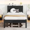 90x200 Cm Metal Frame with Storage Headboard, Single Metal Platform Bed Frame, Noise-Free, Metal Base Frame, No Box Spring Needed, Black