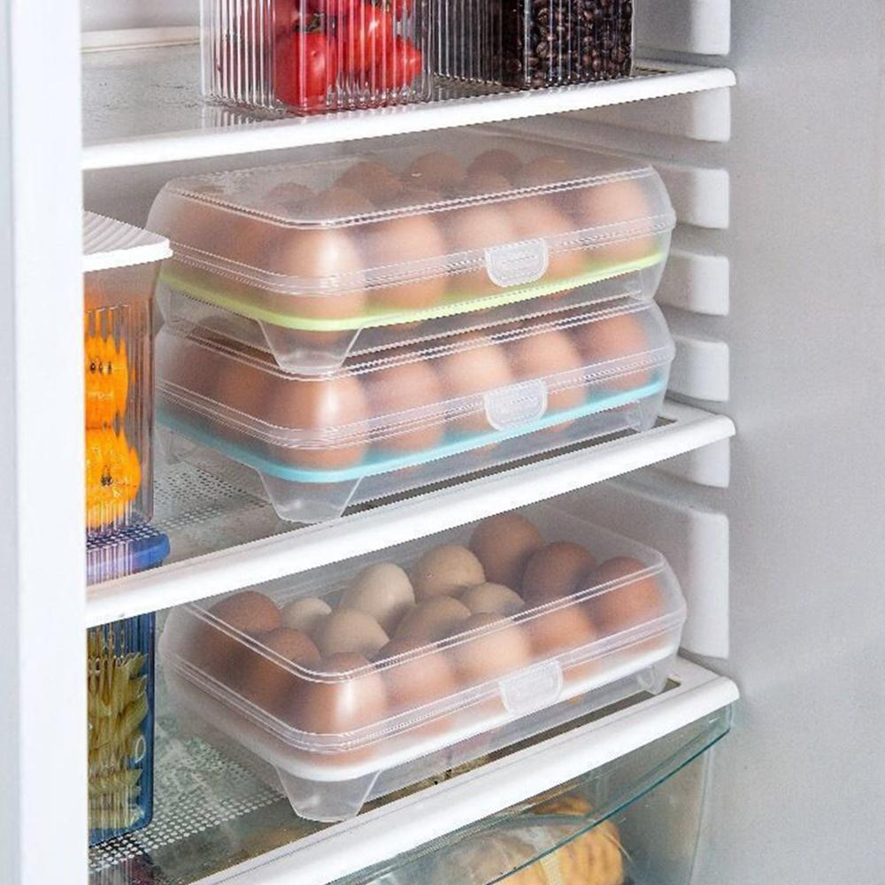 15 Compartment Refrigerator Egg Box Fresh-Keeping Box Plastic Portable Food Storage Box Transparent Egg Tray Box Storage Box