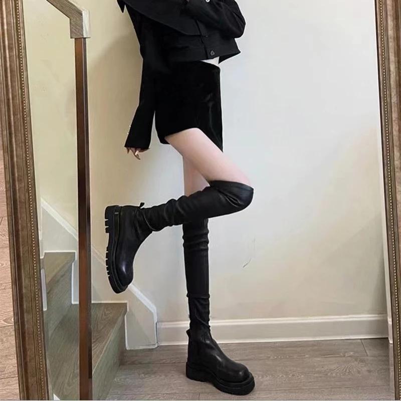 Dámské kozačky Černé kozačky nad koleno Sexy Nové zimní ležérní boty Dámské podzimní zimní dámské kozačky nad stehno Velikost 42