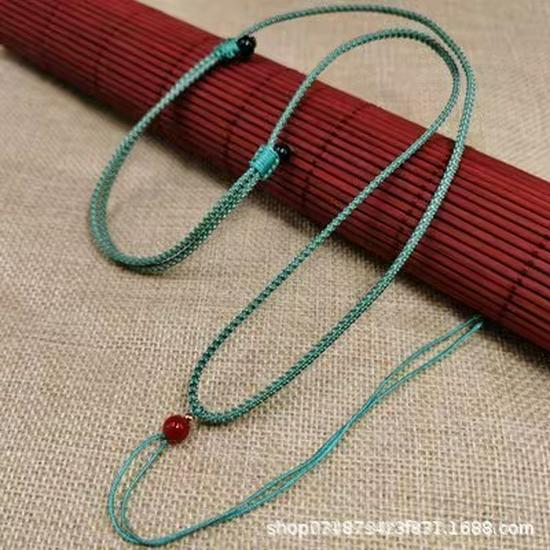 2mm Hand-Woven Pineapple Knot Agate Jade Pendant Necklace with Red Rope