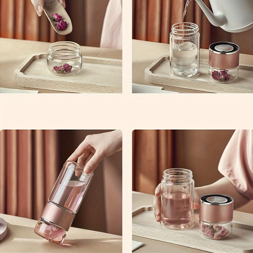 1pc Double-Walled Glass Tea Infuser Bottle - Insulated, Heat-Resistant, Portable with Tea Separation Functionality, Reusable for Home & Travel
