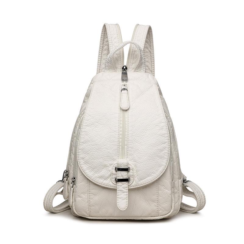 Рюкзак из вымытой кожи Модный Вместительный Универсальная сумка кросс-боди Рюкзак из мягкой кожи в стиле кэжуал белый