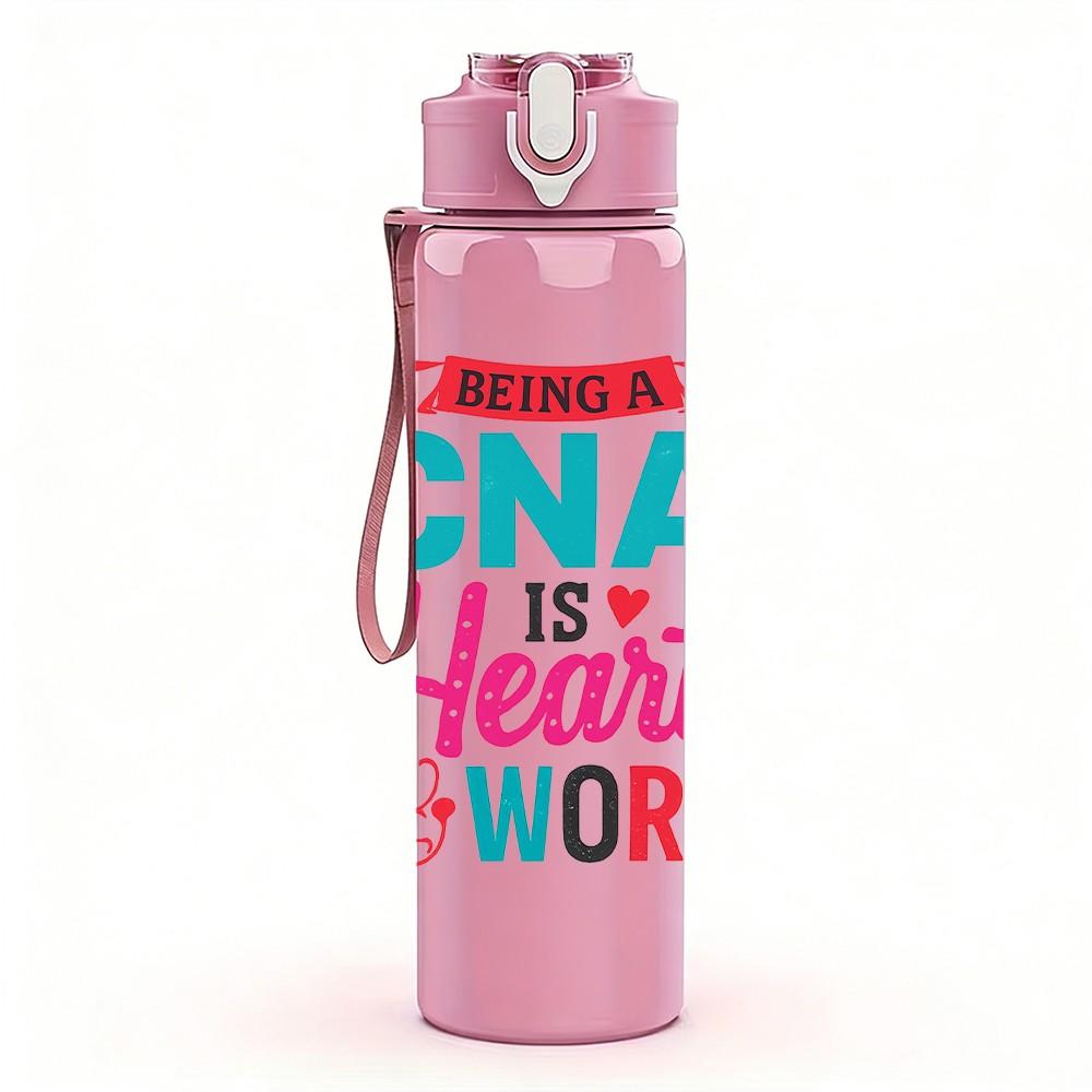 1PC CNA Heart Work Color Letter 750ml Color Plastic Sports Water Bottle Leakproof Flip Straw Lid Suitable for Sports Office Home Use