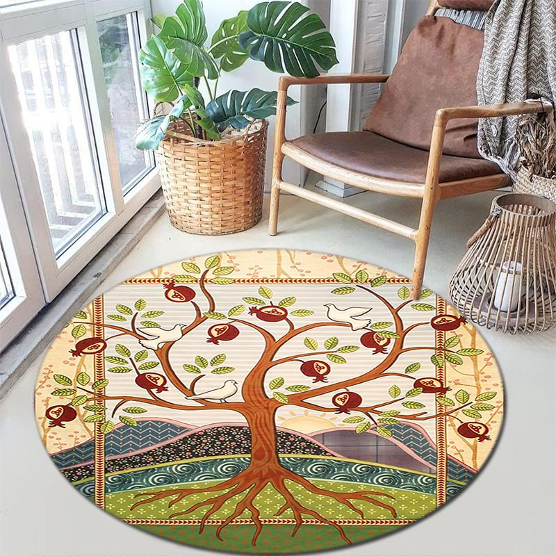 1Pc Tree of Life Circular Print Rug - home decoration Carpet For Living Room Bedroom Flooring Computer Chair Area Rug