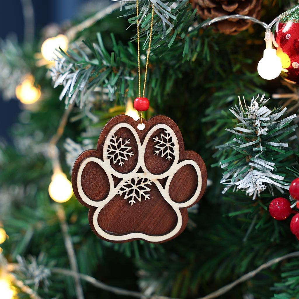 Christmas Dog Paw Double Layer Wooden Pendant Navidad Natal Noel Tree Pendant Merry Christmas Decor For Home 2025 New Year 2025