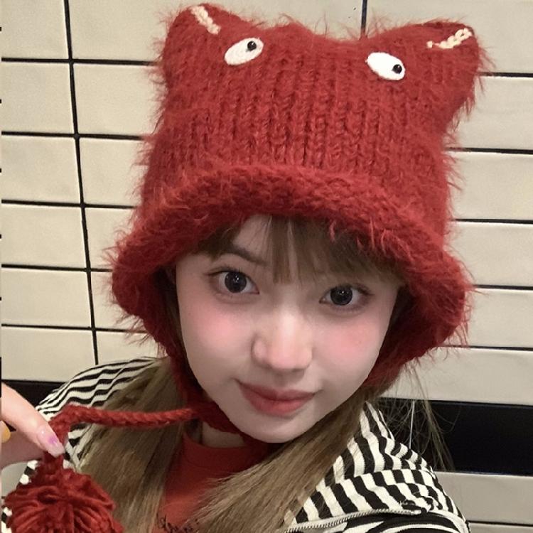 Crochet Cats Ear Hat for Women and Girl Popular Knitted Beanies Hat Soft Pullover Hat for Casual Outdoor Sport Headpiece