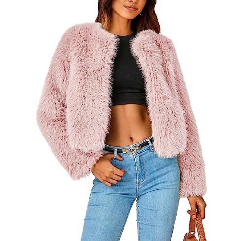 Winter Jacket Short Jacket Faux Fur Long-sleeved Pockets Thermal Jacket Autumn and Winter Clothes