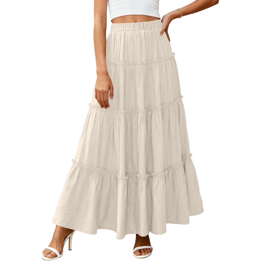 Women's Color Cotton Linen Elastic Waist Loose Close-fitting Long Skirt
