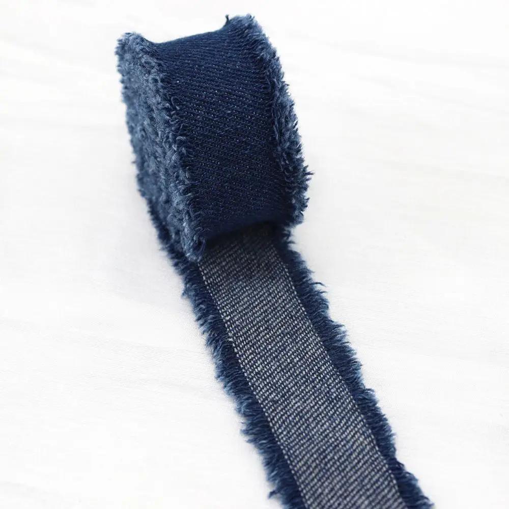 New 1.5Yards Denim Ribbon Blue Cowboy Solid Color DIY Sewing Crafts Hairclip Bows Jeans Cloth Fabric Bridal Bouquets