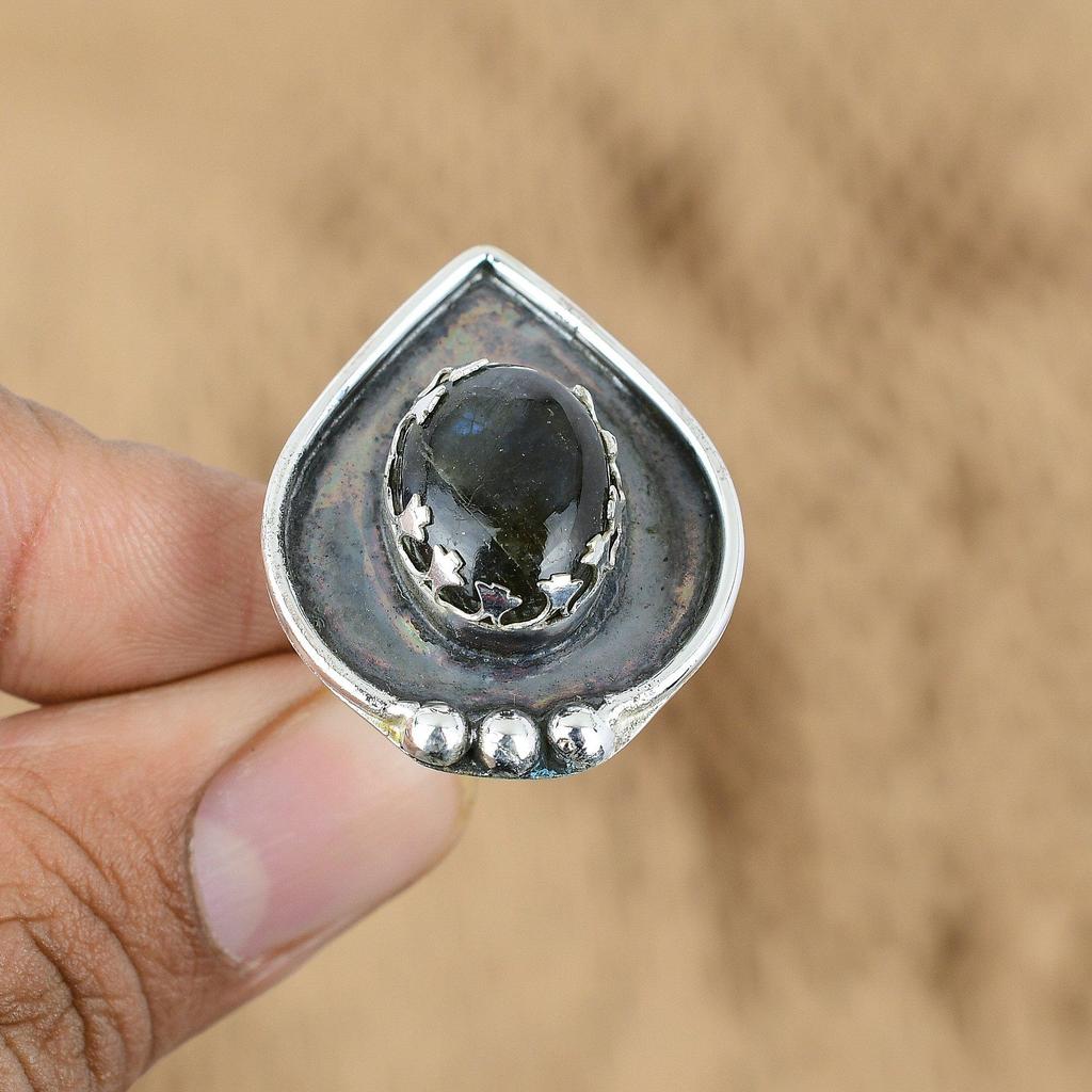 Mothers day Sale Oval Natural Labradorite 925 Silver Daughter Promise New Ring