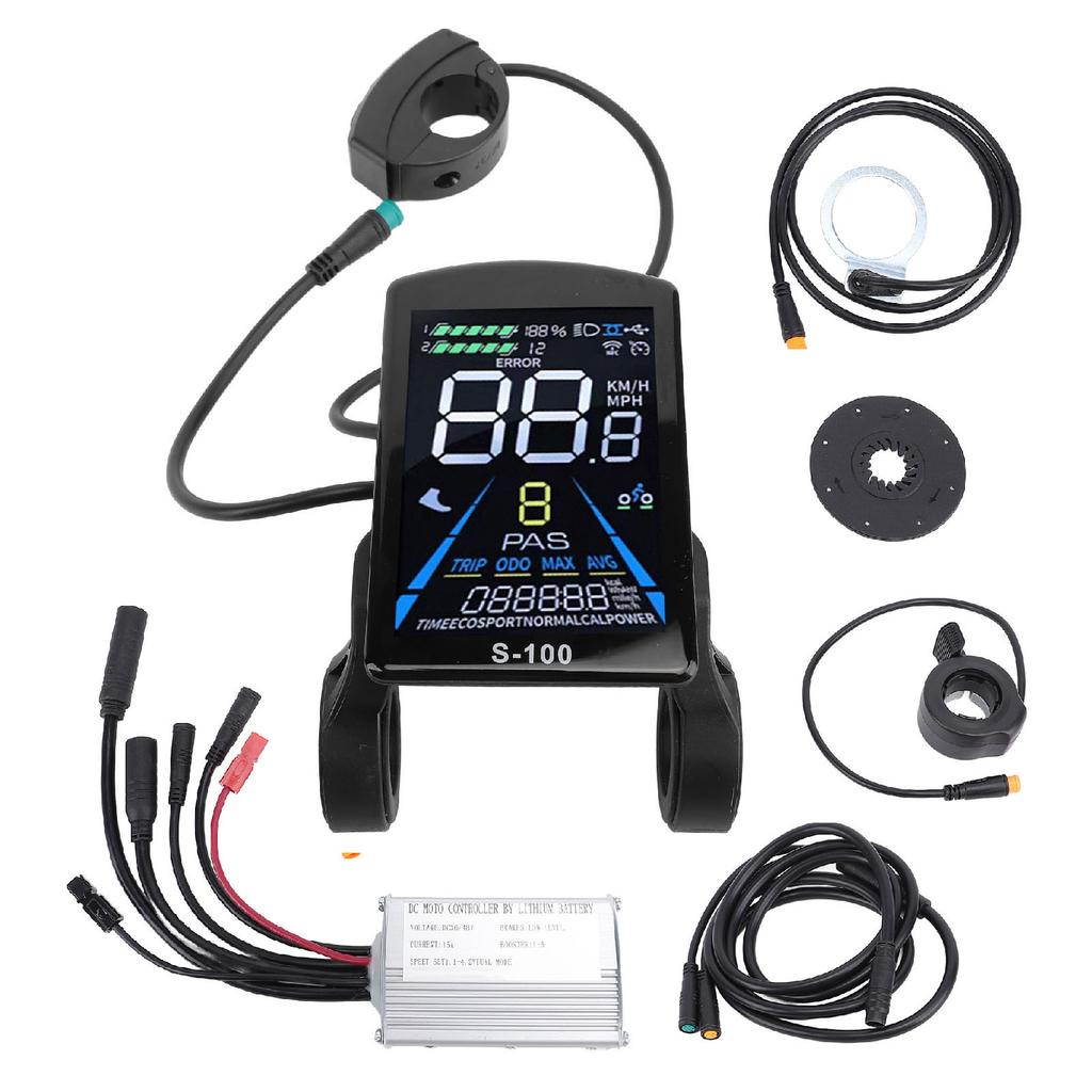 Electric Scooter Conversion Kit 15A Controller Water Resistant S100 Color Display Meter Thumb Throttle Power Assisted