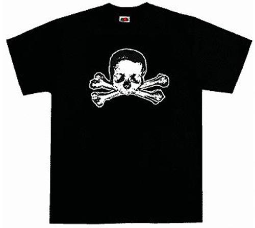 Skull and Crossbones Pirate Biker Punk T-Shirt Black S