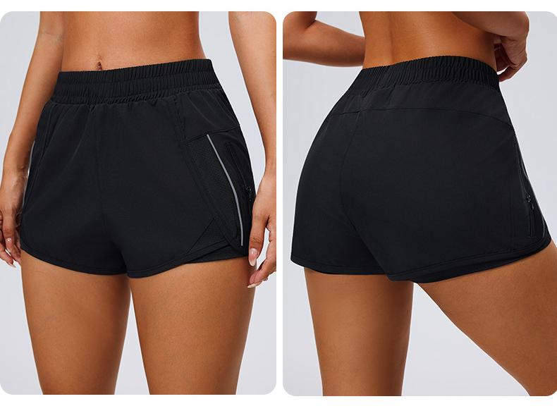 Women's Quick-Dry Three-Quarter Running Shorts with Inner Lining and Double Layer for Fitness