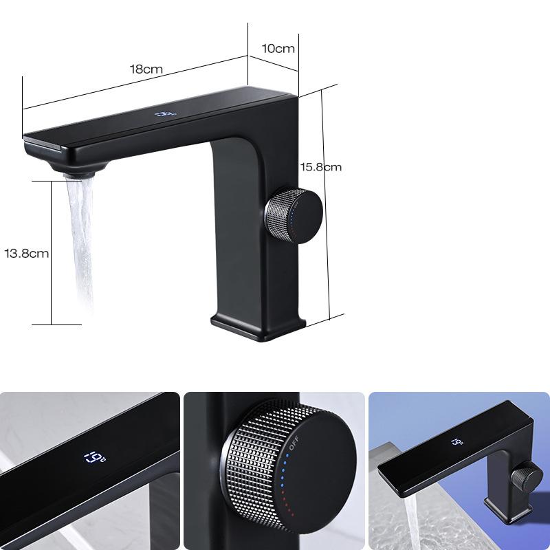 

Светодиодный цифровой дисплей Смеситель для раковины в ванной из латуни Черный/Белый Горячая Холодная вода Смеситель для раковины Кран для умывания Настольный Смеситель для раковины чёрный