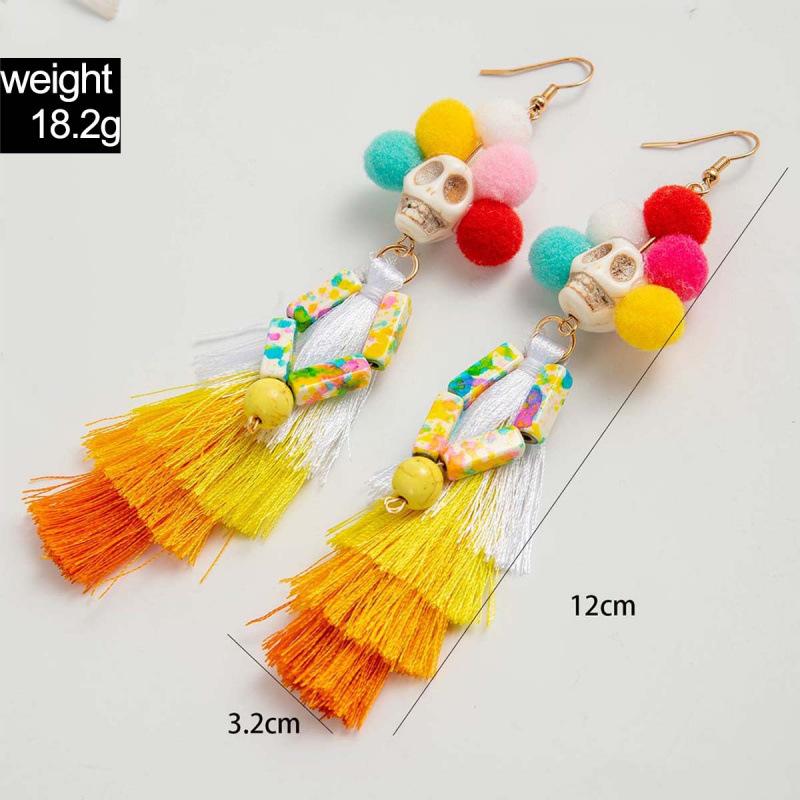 Halloween, Divertenti Divertenti Orecchini con Tassel Teschio Perline di Riso Creativi Orecchini a Rosa