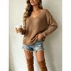 Fall Winter Women's Solid Color Slim Fit Double V-Neck Pullover Sweater Casual Knit Basic Top For European American