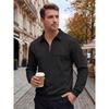 Men S Solid Color Jacquard Splice Half Zip Long Sleeve Polo Shirt
