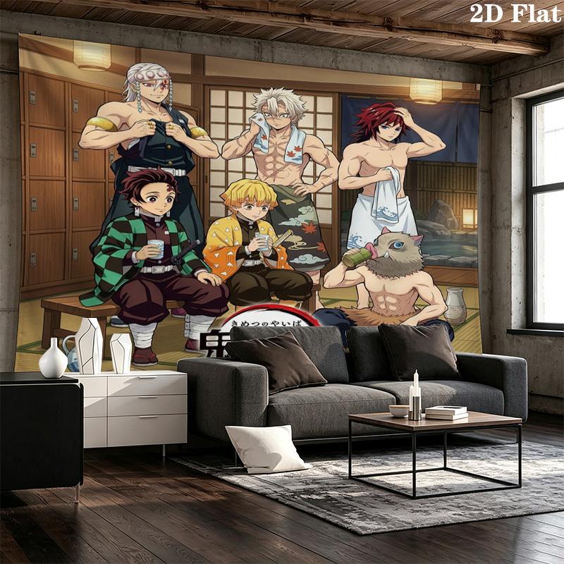 Demon Slayer Kimetsu No Yaiba Wall Tapestry Aesthetic Wall Hanging Printed Fabric Blanket Decorative Tapestries for Bedroom Living Room Home Decor