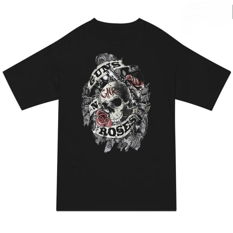 Millennium Style T-Shirt Men S And Women S Short-Sleeved Firepower Band Retro Trend Top Cotton Gun Summer Rose T-Shirt With S