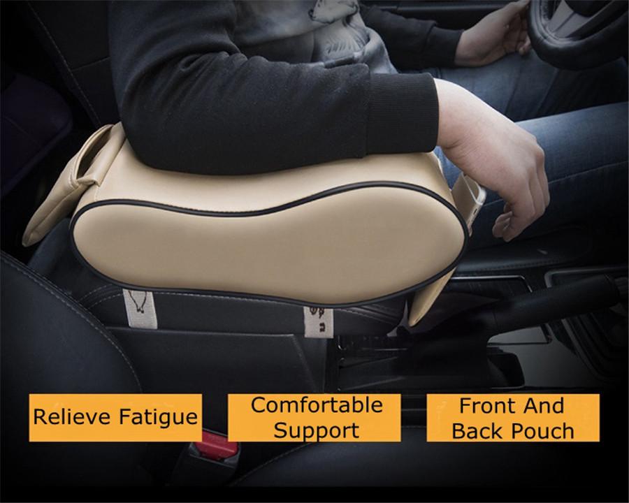 Portable Black Leather Car Truck Center Armrest Heighten Pad Cushion Storage Bag