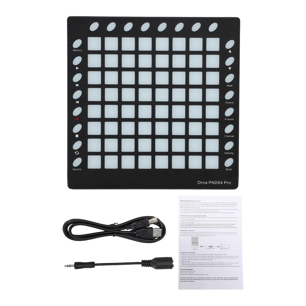 MIDI Controller Drum Pad 64 RGB Backlit Velocity Sensitive Pads 24 Buttons USB MIDI Input Output Portable MIDI Pad for