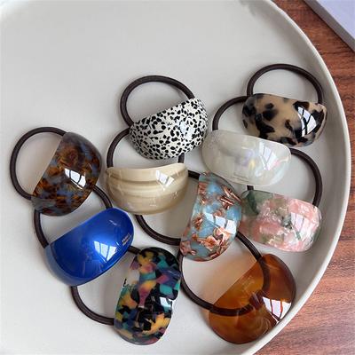 New Oval Acetate Geometric Semicircle Buckle Hair Rope Temperament Practical Elastic Rubber Band Ponytail Head Rope Female