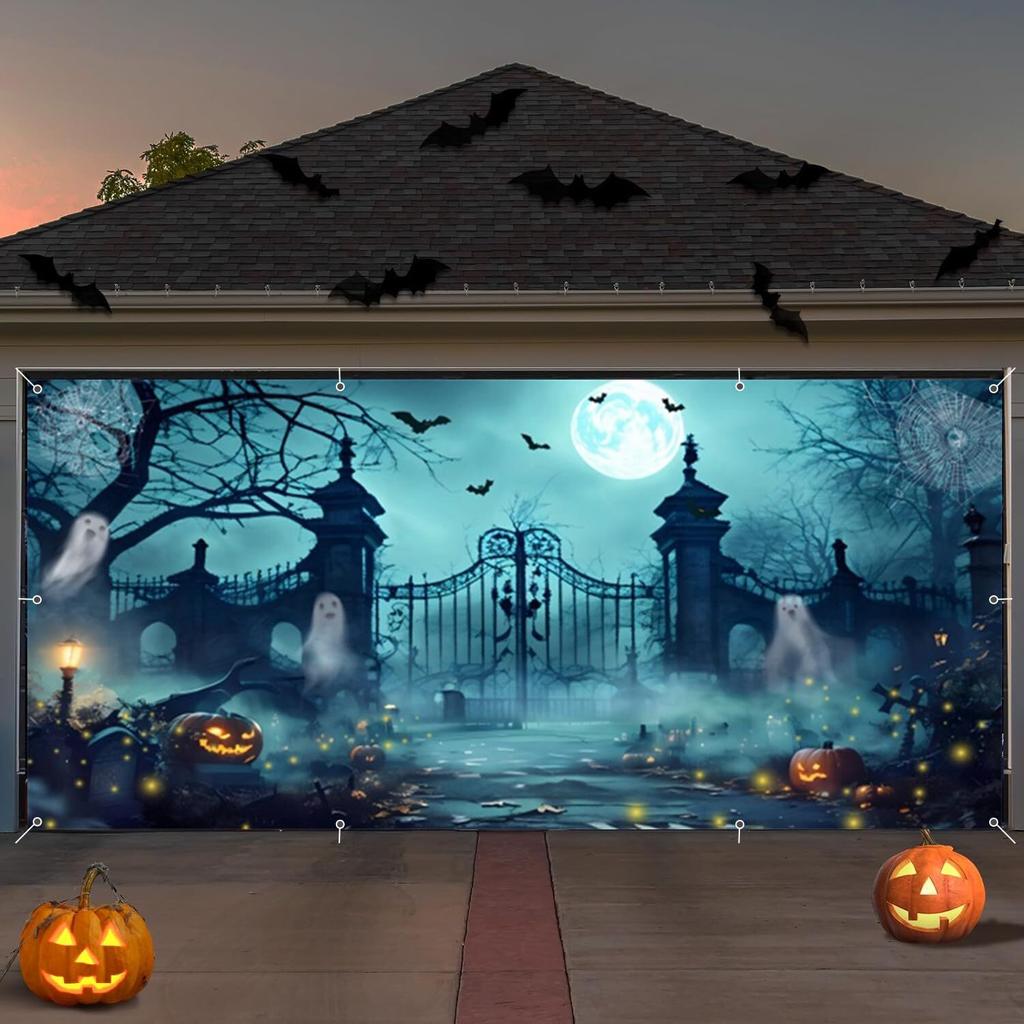 Halloween Garage Door Decorations 7x16ft Large Halloween Garage Door Cover Sc...