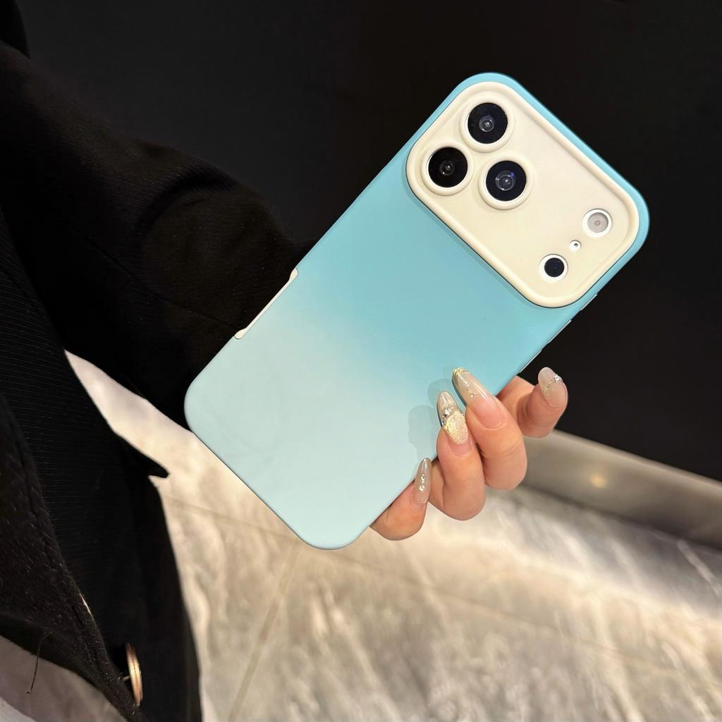 Gradient Color Matte Camera Protection Case For iPhone 17 16 15 14 13 Pro Max 2 IN 1 Large Window Anti-fall Bumper Phone Cover