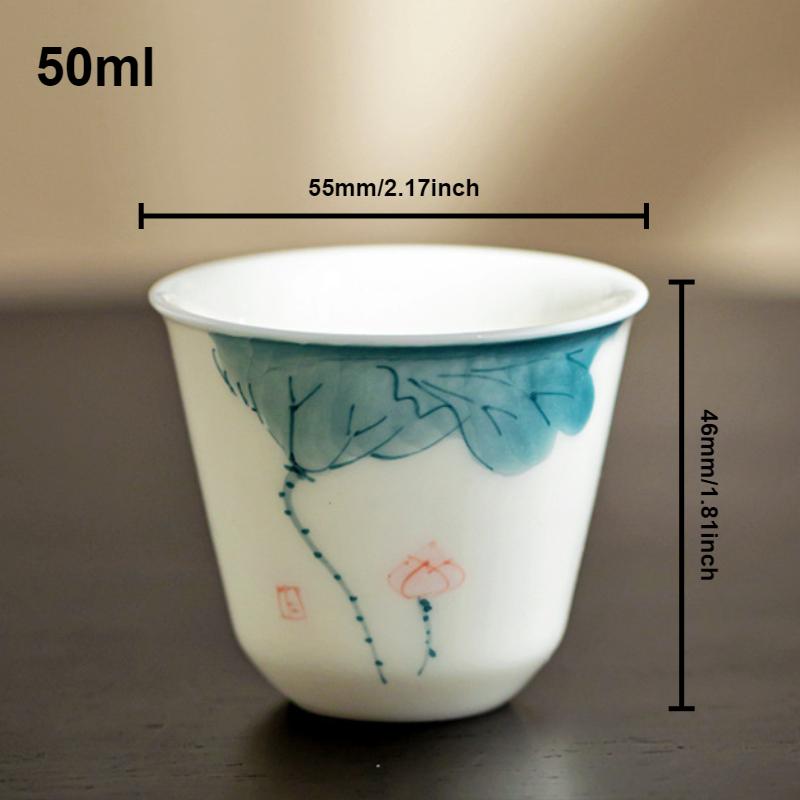 Hand-painted Lotus Teacup Jade Porcelain Underglaze Single Cup Household Ceramic Kung Fu Tea Cup Teaware Chinese Gongfu Tea Bowl