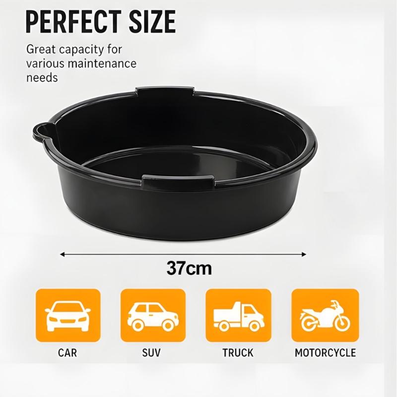 Oil Drain Pan 37 Cm Large Opening Plastic Basin with Guided Pour Lip and Stable Base, 6.5 L Vehicle Service Drain Pan for Home Maintenance