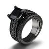 Fashion Couple Rings Romantic Women Black Rhinestones Zirconia Rings Set Simple Men Stainless Steel Ring Wedding Party Jewelry