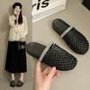 French Fishing Net Bag Head Half Slippers Women'S Summer Wear New Hollow Woven Thick-Bottomed Lazy Slippers