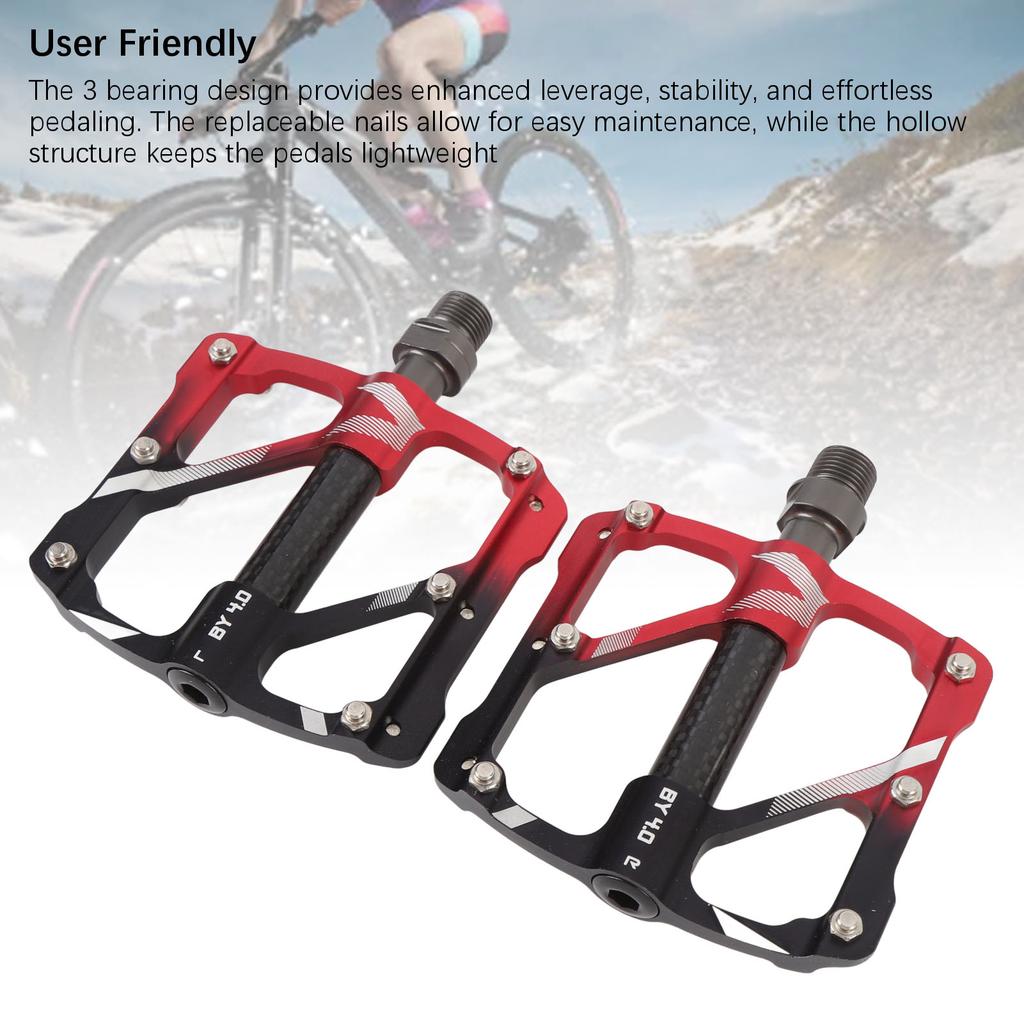 1 Pair Cycling Pedals Aluminum Alloy Widened Non Slip 3 Bearing Flat Pedal Replacement for Mountain and Road Riding Black Red