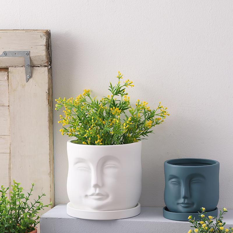 Creative Humanoid Head Ceramic Flower Pot Plant Flower Vase Garden Decoration Special-shaped Irregular Human Head Vase Art Decor