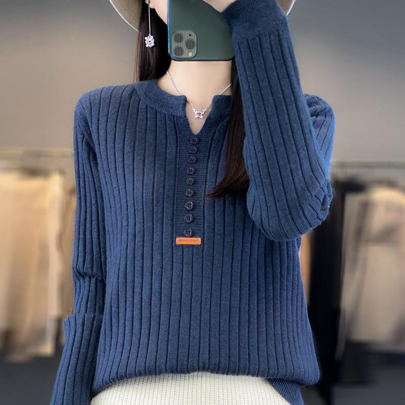 Women's Sweater Autumn/Winter New Solid Color Knitwear V-Neck Pullover Ladies Clothes Fashion Blouse Korean Style Loose Tops
