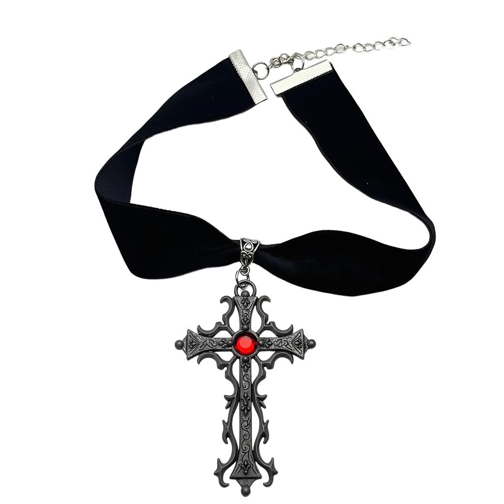 Gothic Velvet Choker with Retro Cross Pendant