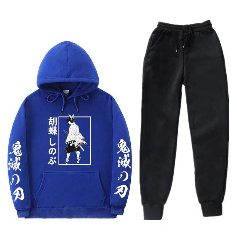 Unisex Anime-Inspired Hooded Sweatshirt Set Winter Thick Cotton Blend Tracksuit Teens Adults