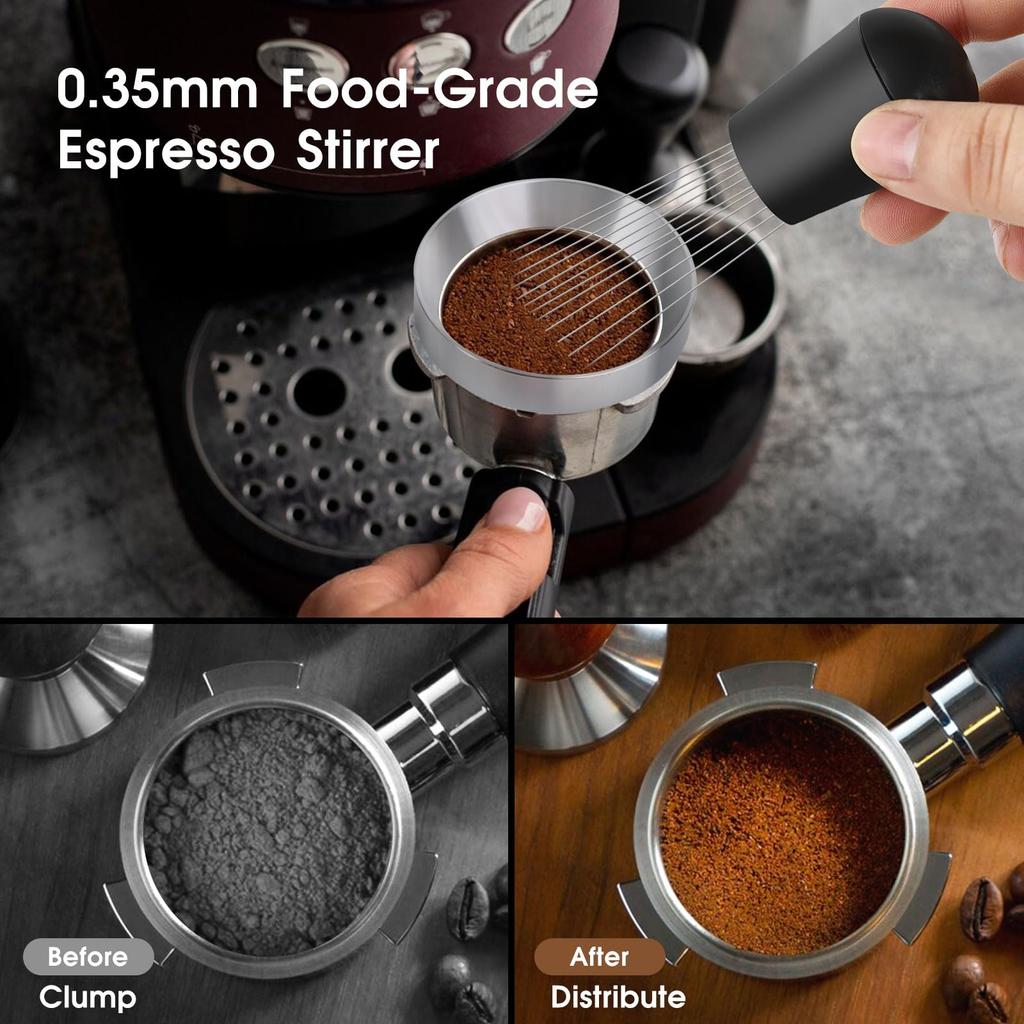 Reoszeank 51mm Espresso Accessory Kit with Spring-Loaded Calibration Tamper, WDT Tool and Dosing Funnel Set for DeLonghi 51mm Espresso Coffee