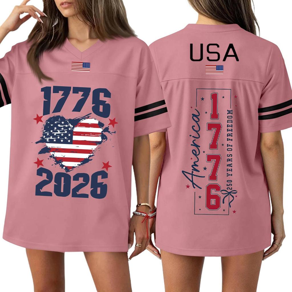 Damen Casual Mode V-Ausschnitt Sport Unabhängigkeitstag Druck Kurzarm Sport T-Shirt Top