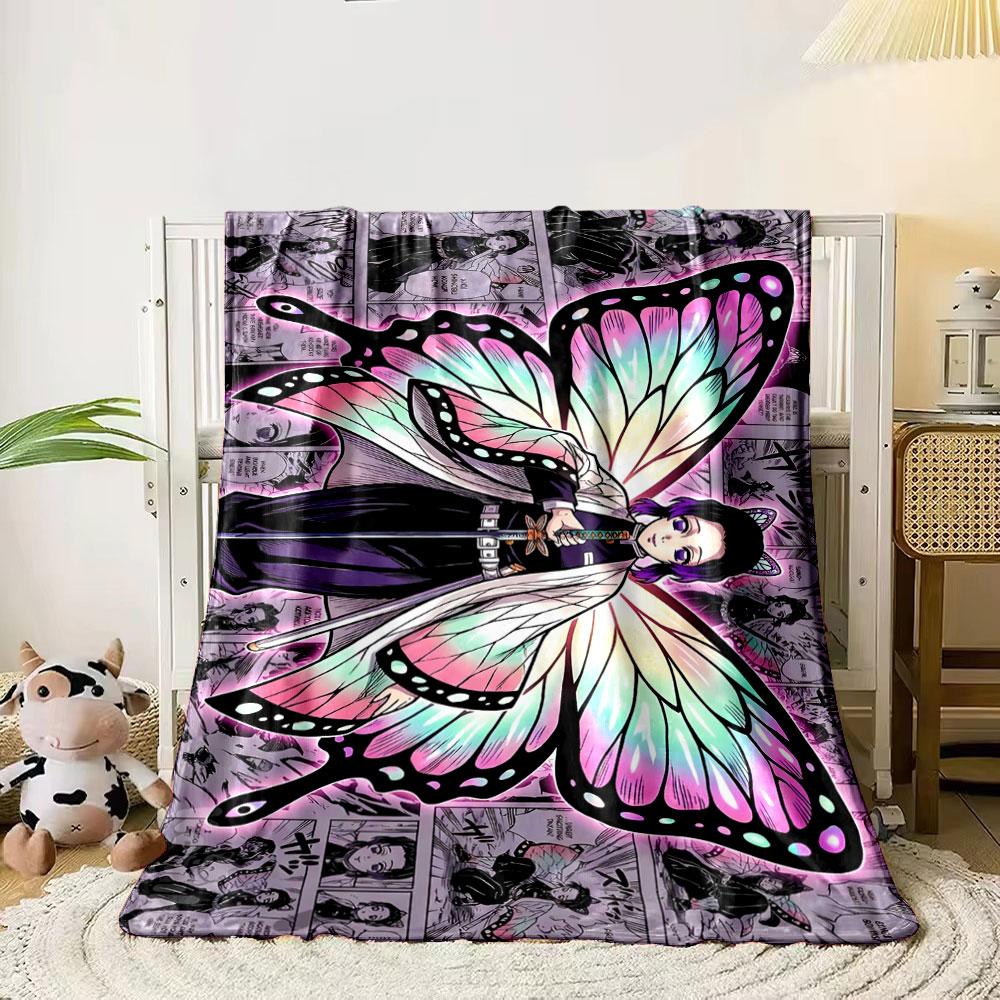 

Radiant butterfly wings with multicolor hues overlaying manga panels. for all seasons blanket lunch break throw gift 80cm x 120cm