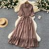 Sexy Chic Polo-Neck Single Breasted Ruffle Dress Elegant Korean Fashion Slim Summer Vintage Sweet Dresses