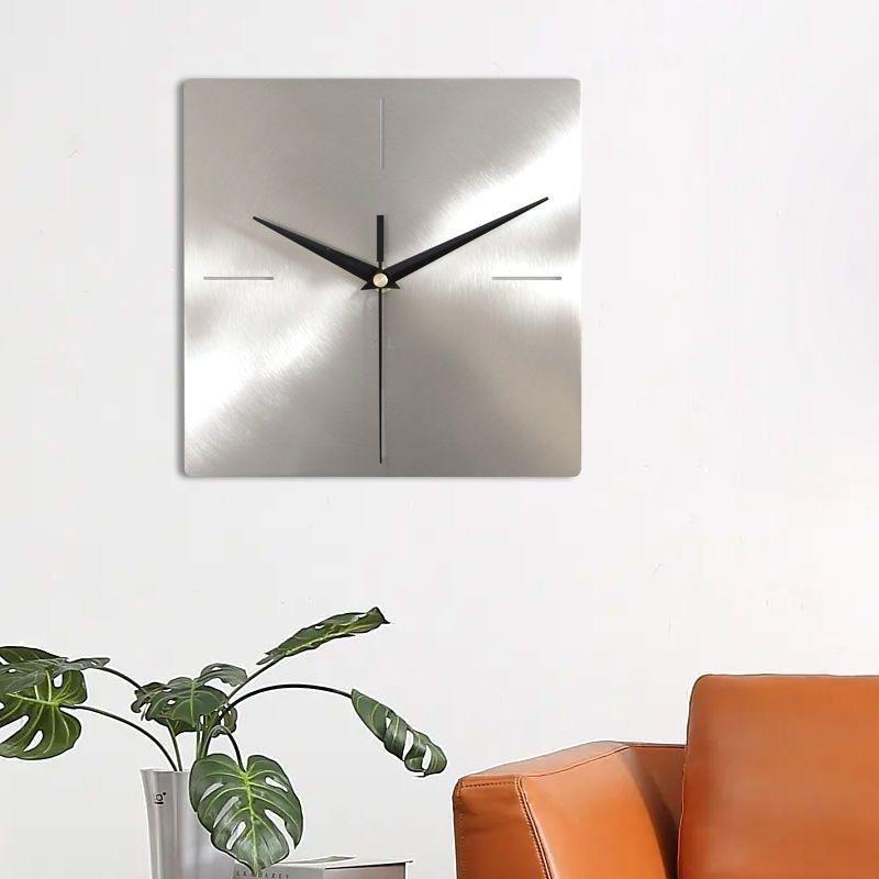 Nordic Affordable Luxury Style Silver Square Wall Clock Home Living Room Clock Office Wall Mounted Silent Clock Home Decoration