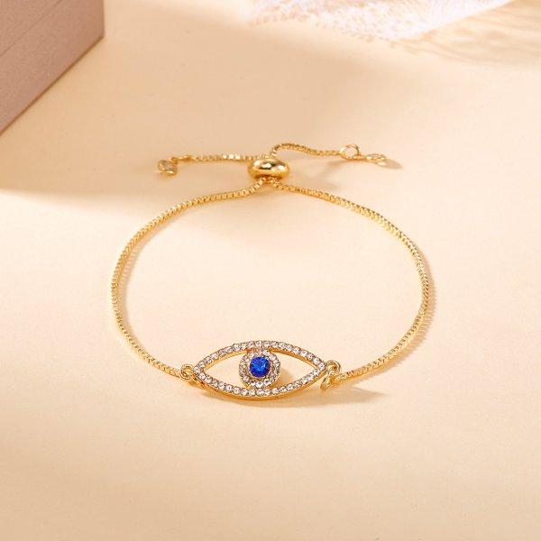 Classic Turkish Blue Evil Eyes Bracelet for Women Men Shining Rhinestone Palm Push Pull Adjustable Bracelet Lucky Jewelry Gift