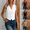 Linen Vest Top for Women Casual Slim Fit Sleeveless Button Down Waistcoat V