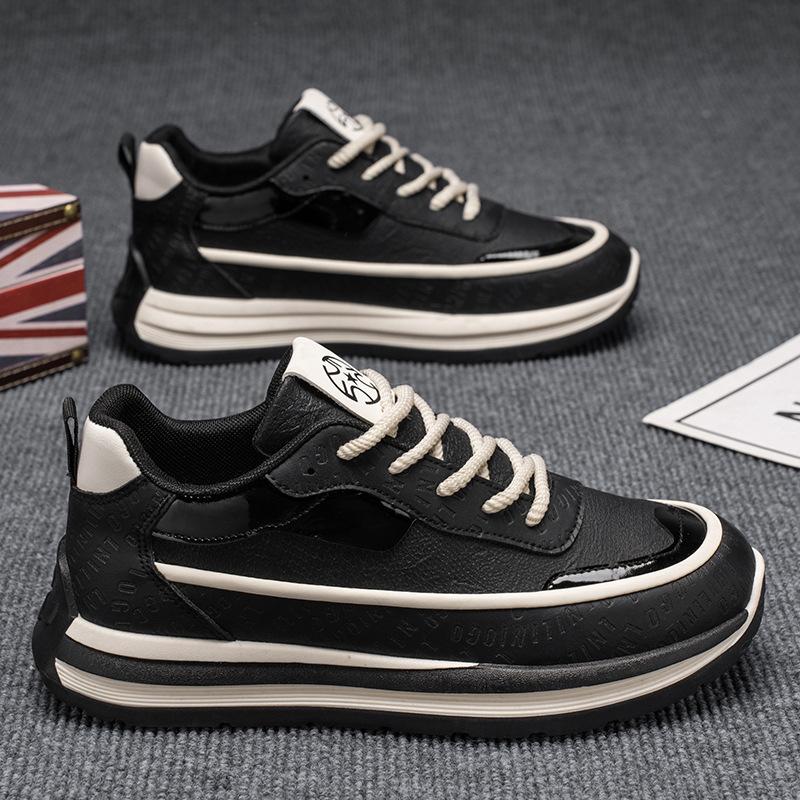 Spring Men's Shoes New Breathable Leather Sneakers Men's Trend Versatile Platform Casual Trendy Shoes